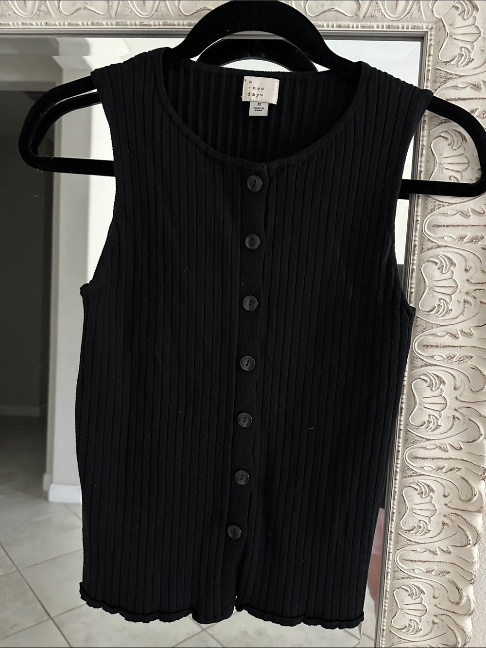 A New Day Black Ribbed Button-Front Sweater Tank